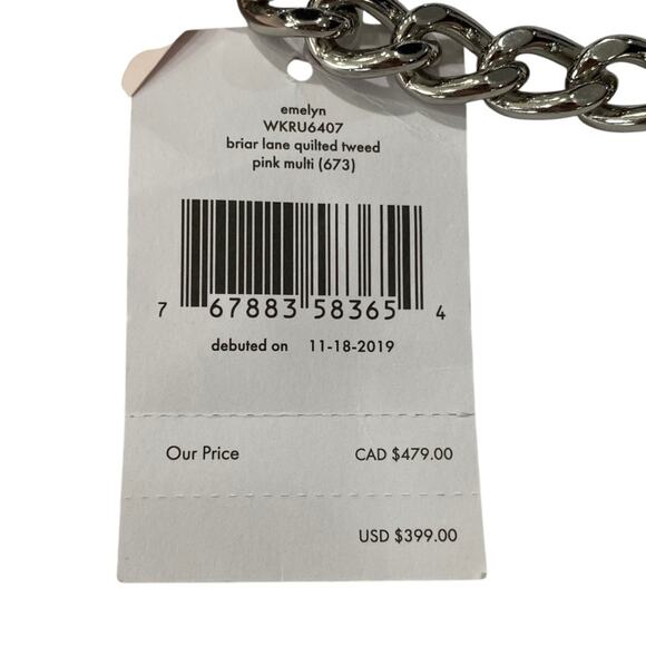 KATE SPADE Emelyn Briar Lane Quilted Tweed Crossbody Bag Chain Strap Pink NEW - Picture 9 of 14